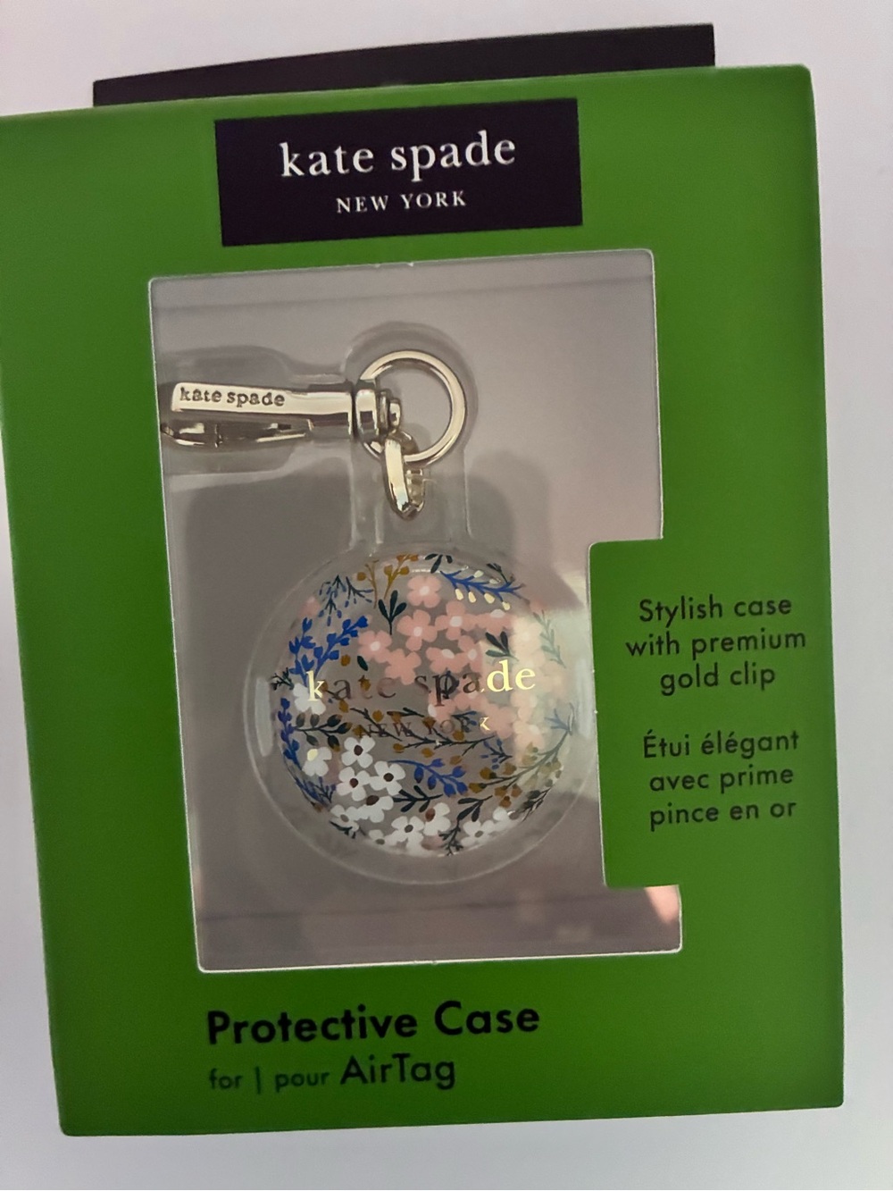 Kate Spade New York AirTag Case NEW Floral Print Gold Clip